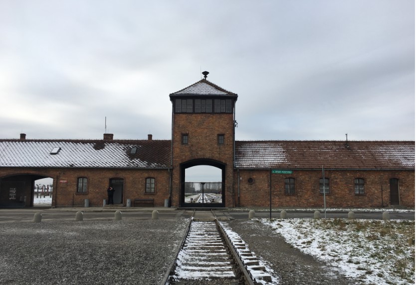 Railway tracks at the Auschwitz II-Birkenau memorial
