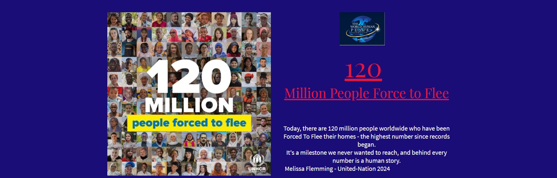 Foundation archive artwork from 2024 showing 120 million people forced to flee