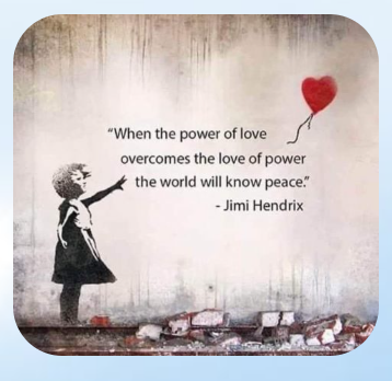 Peace artwork with a child and a red heart balloon