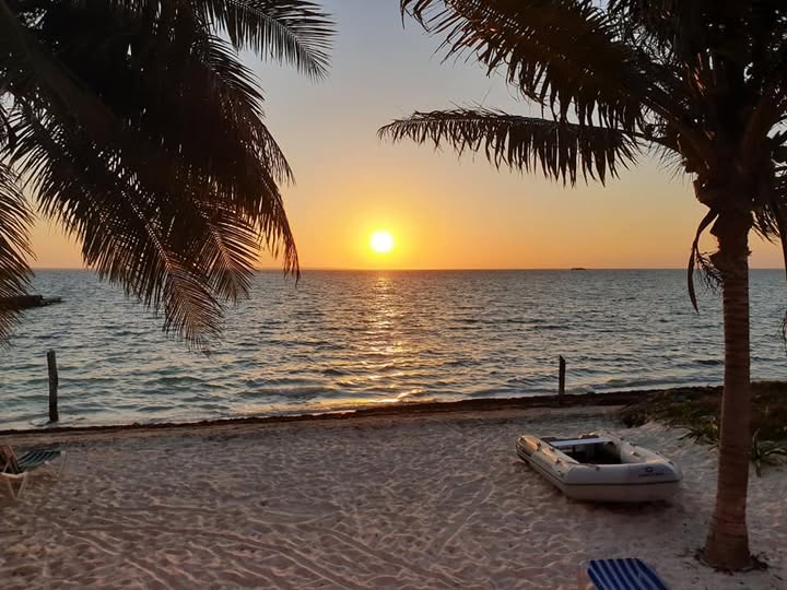 Sunset over a sandy beach