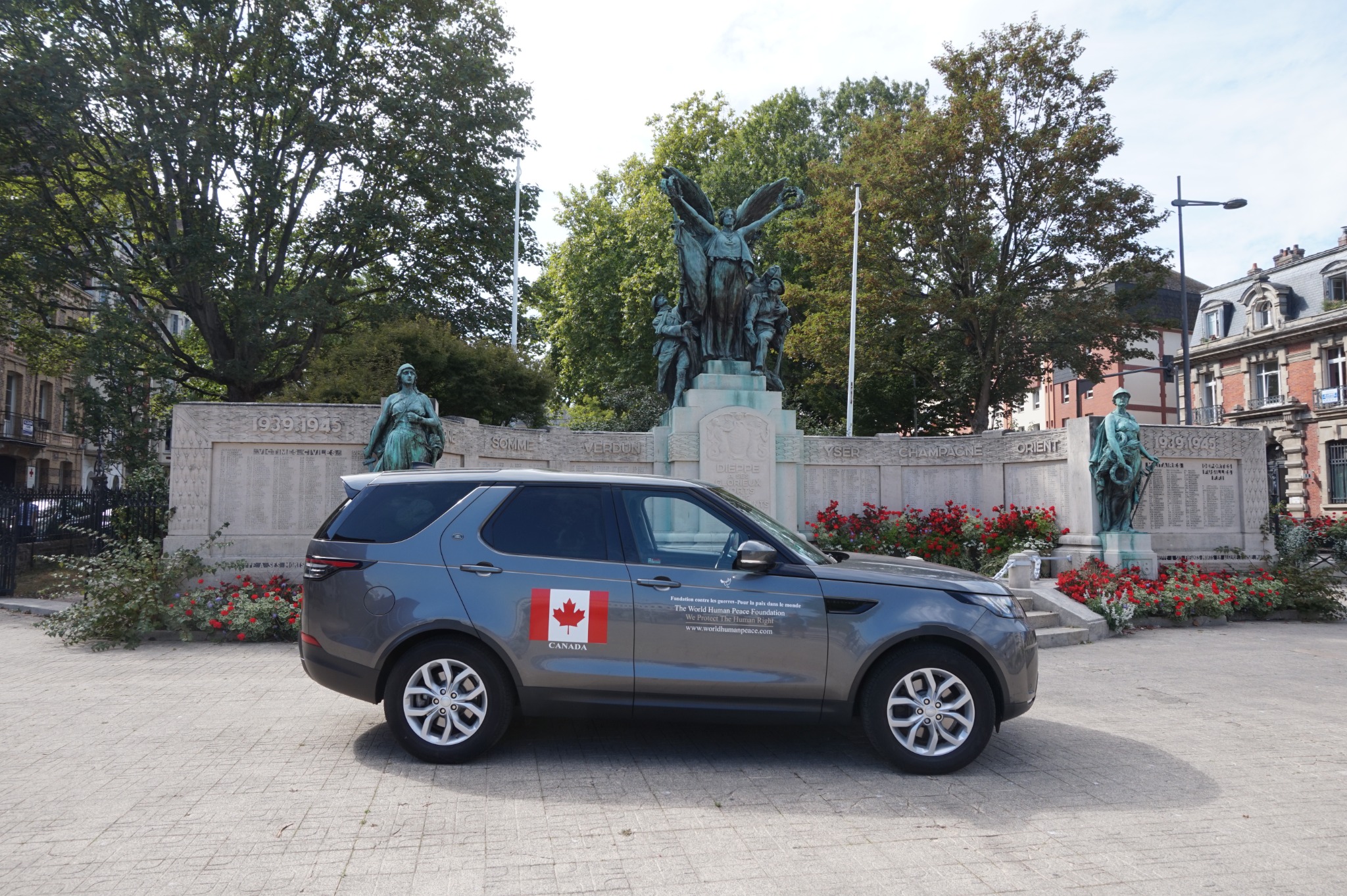 Our Land Rover beside the memorial.