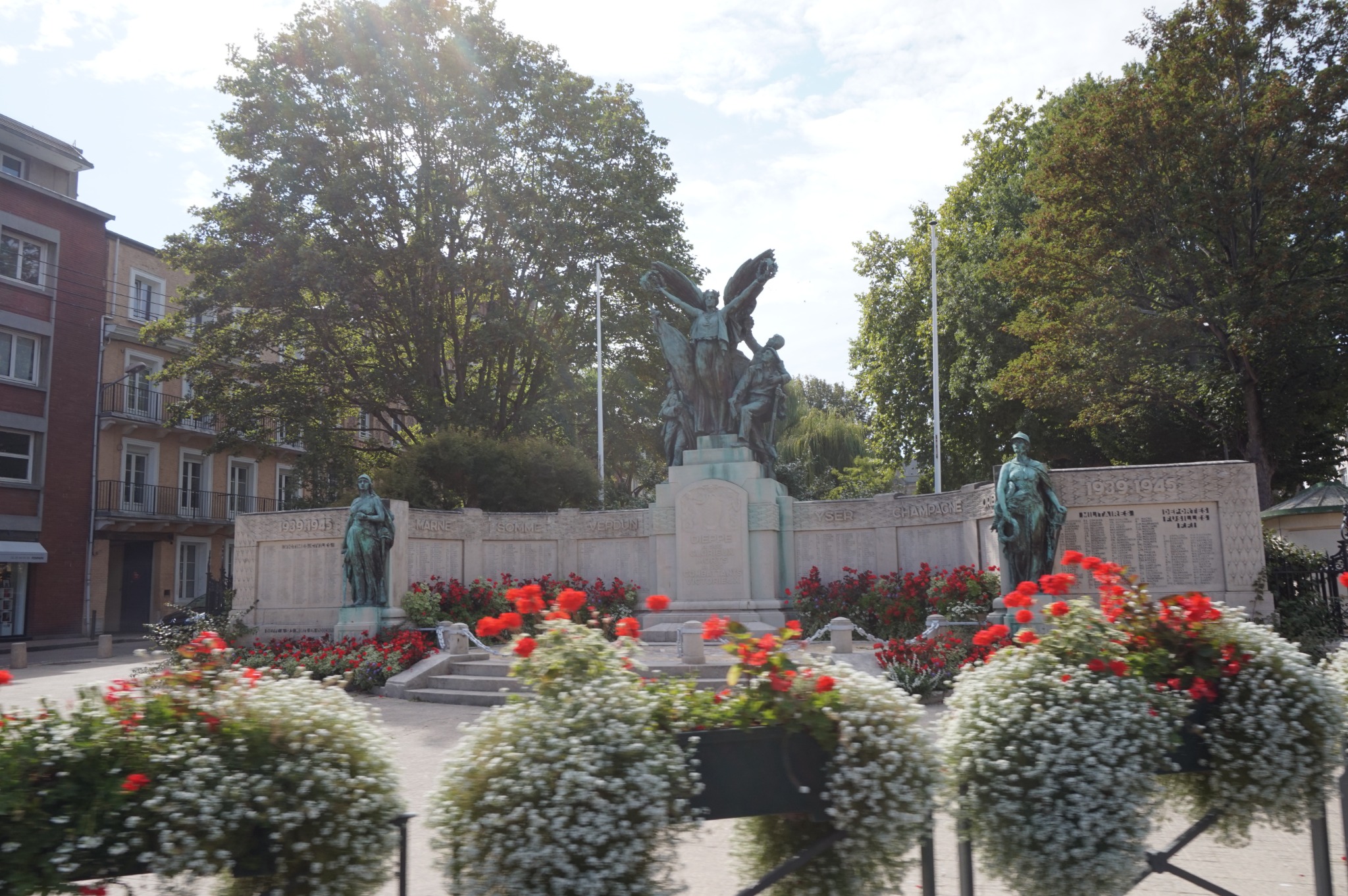 Paying respect at a war memorial in France.