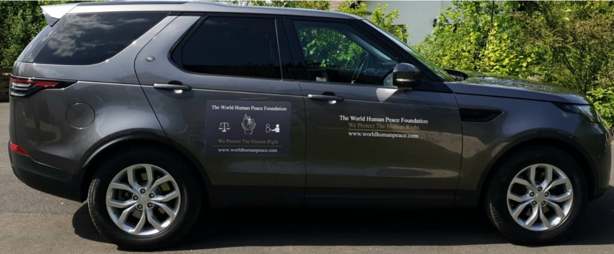 Our Land Rover carrying the Foundation's message.