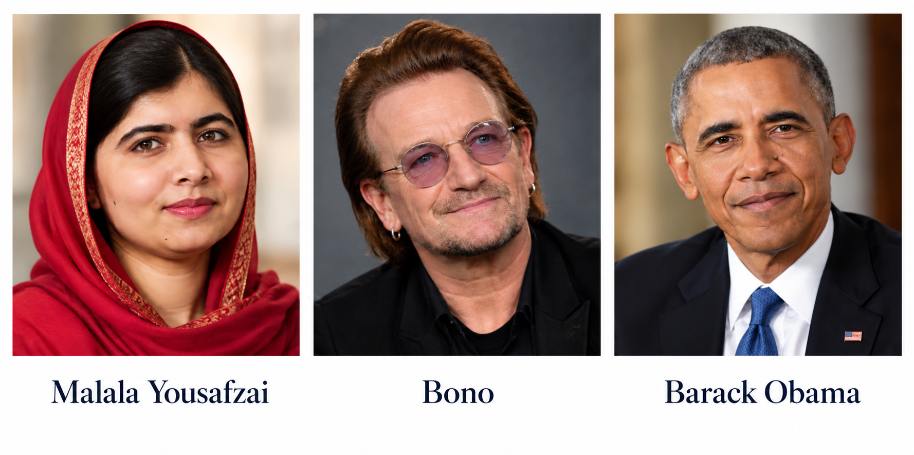 Malala Yousafzai, Bono and Barack Obama